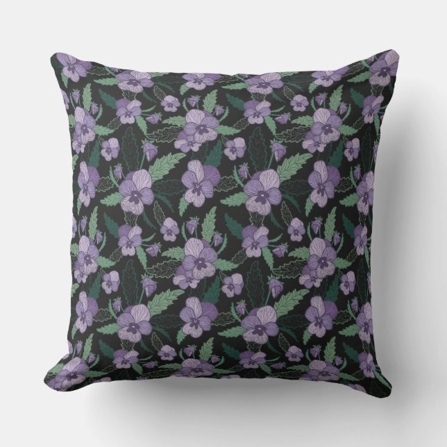 Floral Pansy with Foliage on Dark Background  Cushion (Front)