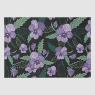 Floral Pansy with Foliage on Dark Background Tissue Paper