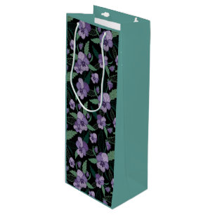 Floral Pansy with Foliage on Dark Background Wine Gift Bag