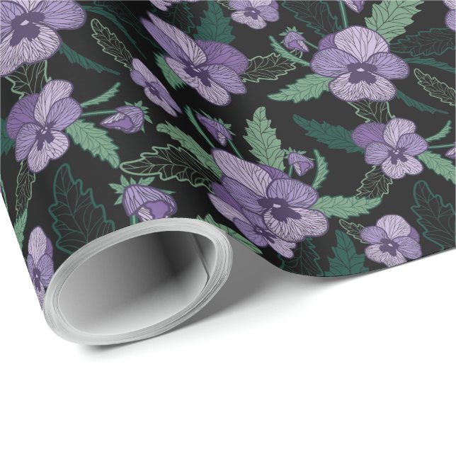 Floral Pansy with Foliage on Dark Background  Wrapping Paper (Roll Corner)