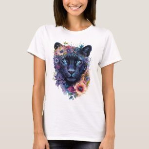 Floral Panther Art Design Colourful Black Panthe T-Shirt
