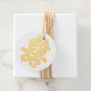 Floral Paper Cut Double Happiness Chinese Wedding Favour Tags