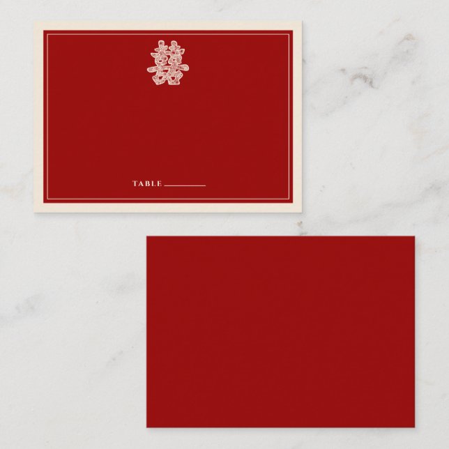 Floral Paper Cut Double Happiness Chinese Wedding Place Card (Front/Back)