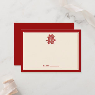 Floral Paper Cut Double Happiness Chinese Wedding Place Card