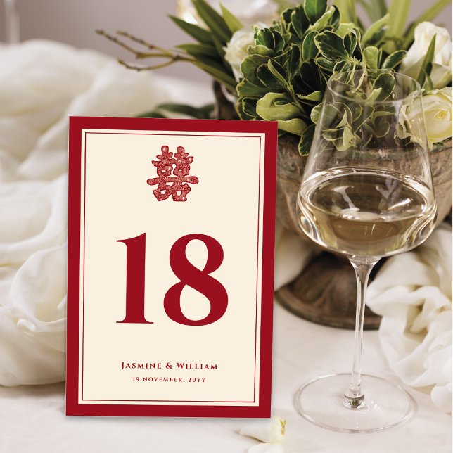 Floral Paper Cut Double Happiness Chinese Wedding Table Number (Creator Uploaded)