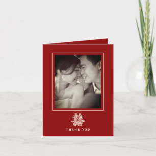 Floral Paper Cut Double Happiness Chinese Wedding Thank You Card