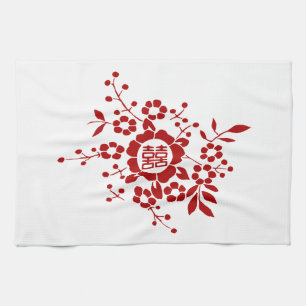 Floral Paper Cuts - White Double Happiness Tea Towel