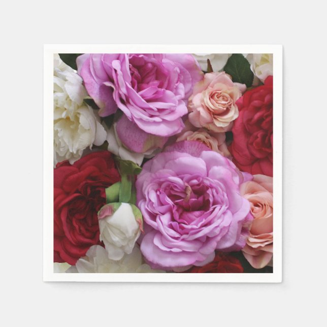 Floral paper napkins with roses and peonies (Front)