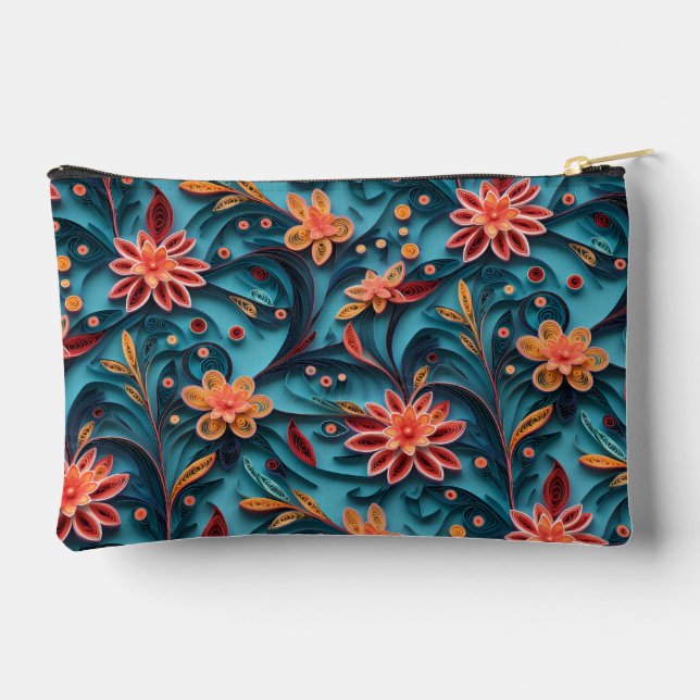 Floral paper pattern Small Accessory Pouch (Back)