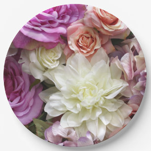 Floral paper plates with dahlia and roses