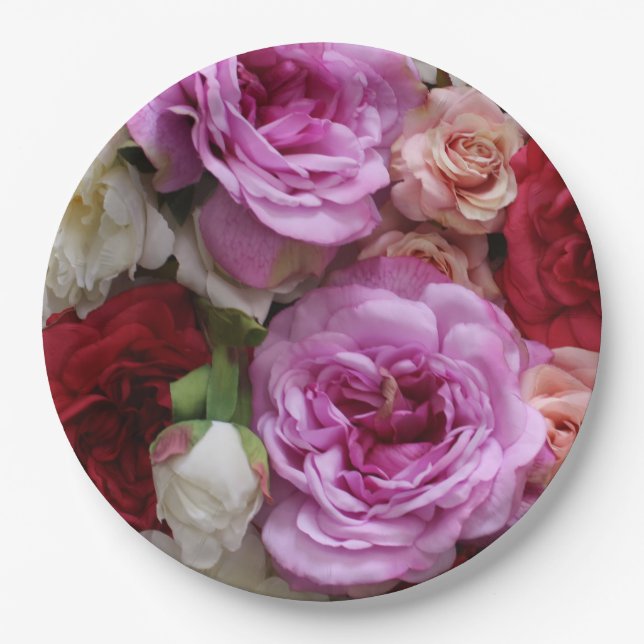 Floral paper plates with roses and peonies (Front)