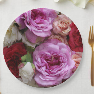 Floral paper plates with roses and peonies