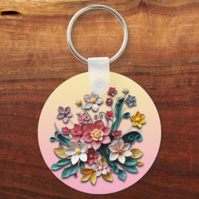 Floral Paper Quilling | Personalised Key Ring (Front)