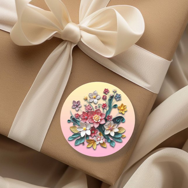 Floral Paper Quilling | Pink and Yellow Flowers Classic Round Sticker (Creator Uploaded)
