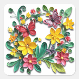 Floral Paper Quilling   Thinking of You Square Sticker