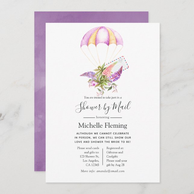 Floral Parachute Bridal or Baby Shower by Mail Invitation (Front/Back)