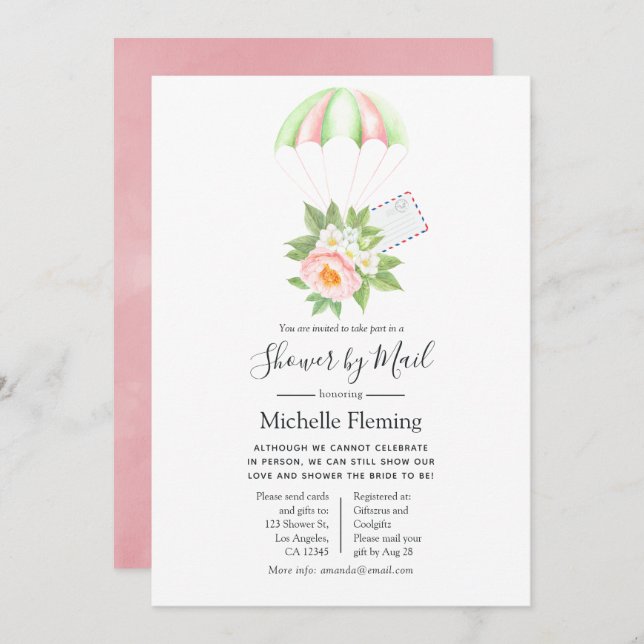 Floral Parachute Bridal or Baby Shower by Mail Invitation (Front/Back)