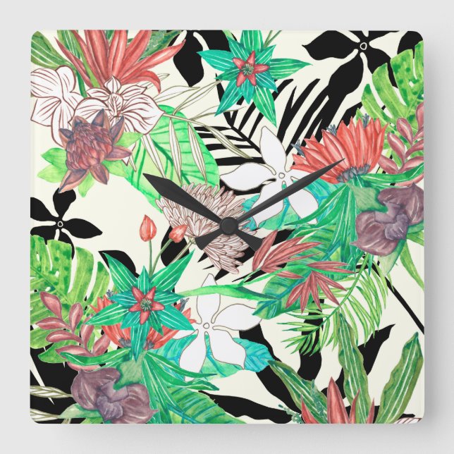 Floral Paradise II Square Wall Clock (Front)