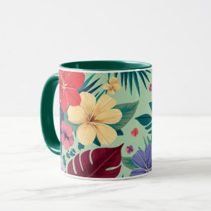 Floral Paradise : Vibrant Hibiscus & Lush Greenery Mug