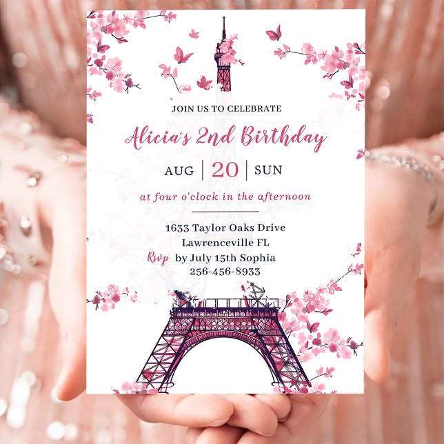 Floral Paris Eiffel Tower 2nd Birthday Party Invitation (Creator Uploaded)