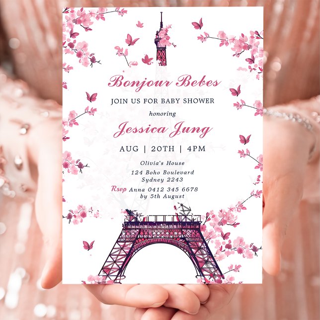 Floral Paris Eiffel Tower Baby Shower Party Invitation (Creator Uploaded)