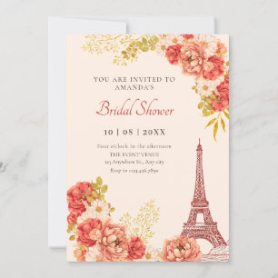 Floral Paris Eiffel tower bridal shower Invitation