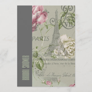 floral paris eiffel tower vintage bridal shower invitation