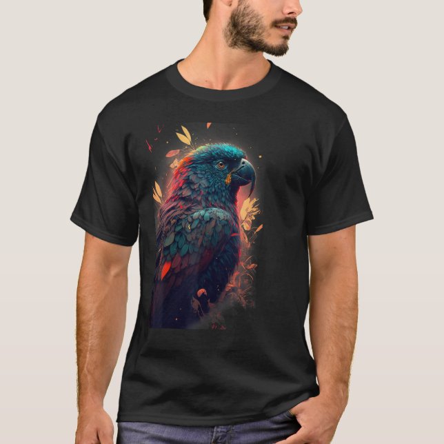 Floral Parrot Colourful Scarlet Macaw parrot bird  T-Shirt (Front)