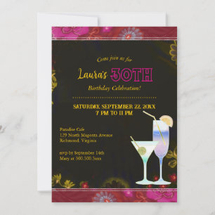 Floral Party Cocktails 30th Birthday Invitation