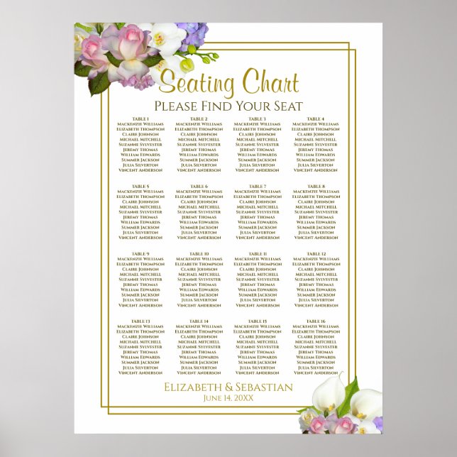 Floral Pastel 16 Table Wedding Seating Chart (Front)