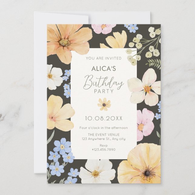 Floral pastel colour birthday invitation (Front)