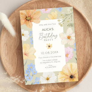 Floral pastel colour birthday invitation