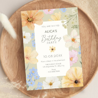 Floral pastel colour birthday invitation
