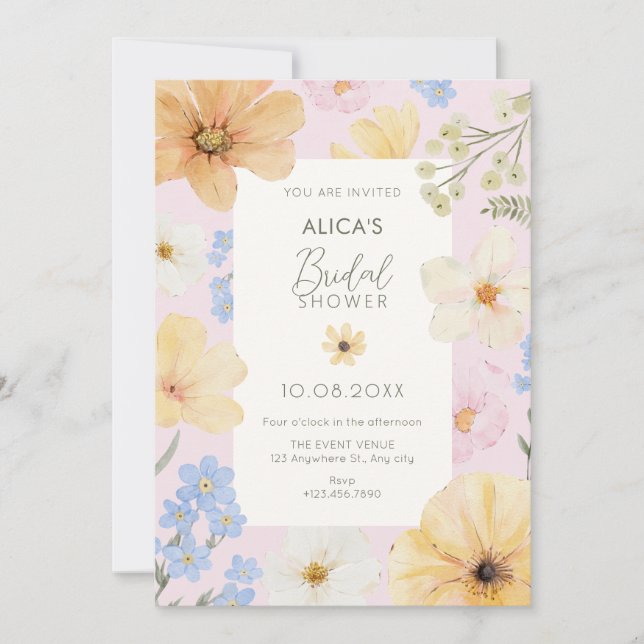 Floral pastel colour bridal shower invitation (Front)