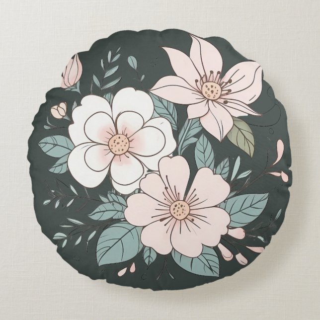 Floral Pastel Colour Round Pillow Green Background (Front)