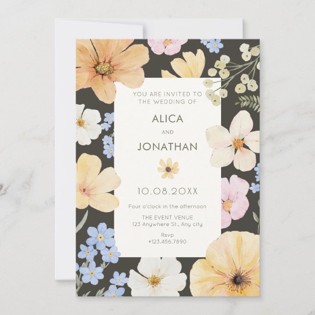 Floral pastel colour wedding  invitation (Front)