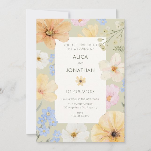 Floral pastel colour wedding  invitation (Front)