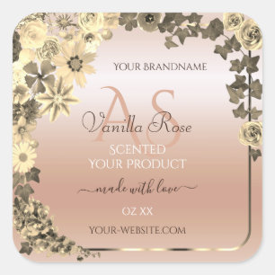 Floral Pastel Coral Cream Product Labels Initials