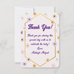 Floral Pastel Gold Minimalist Baby Shower Thank You Card