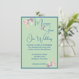 Floral Pastel Green & Blue Wedding Invitation