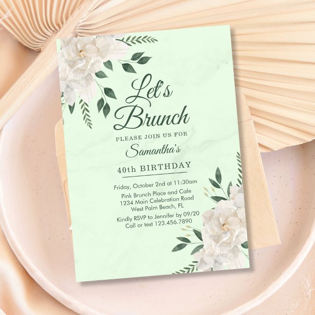 Floral Pastel Green Let's Brunch Any Event Party Invitation (Creator Uploaded)