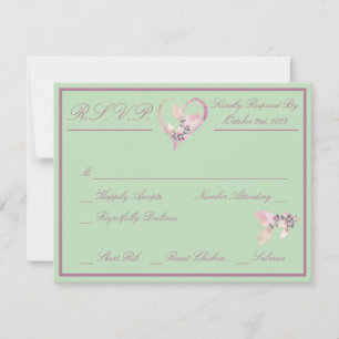 Floral Pastel Green & Mauve Wedding RSVP Card