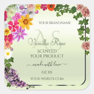 Floral Pastel Green Product Labels with Initials