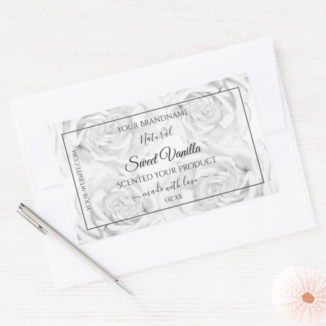 Floral Pastel Grey White Cute Roses Product Labels (Envelope)