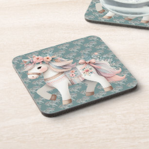 Floral Pastel Horse Fantasy Illustration Coaster