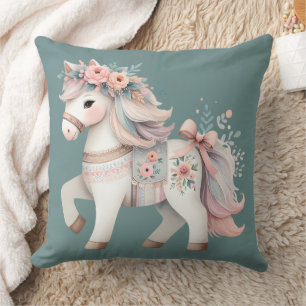 Floral Pastel Horse Fantasy Illustration Cushion