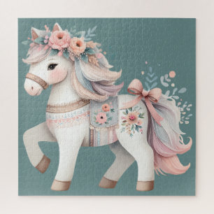 Floral Pastel Horse Fantasy Illustration Jigsaw Puzzle