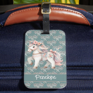 Floral Pastel Horse Fantasy Illustration Luggage Tag