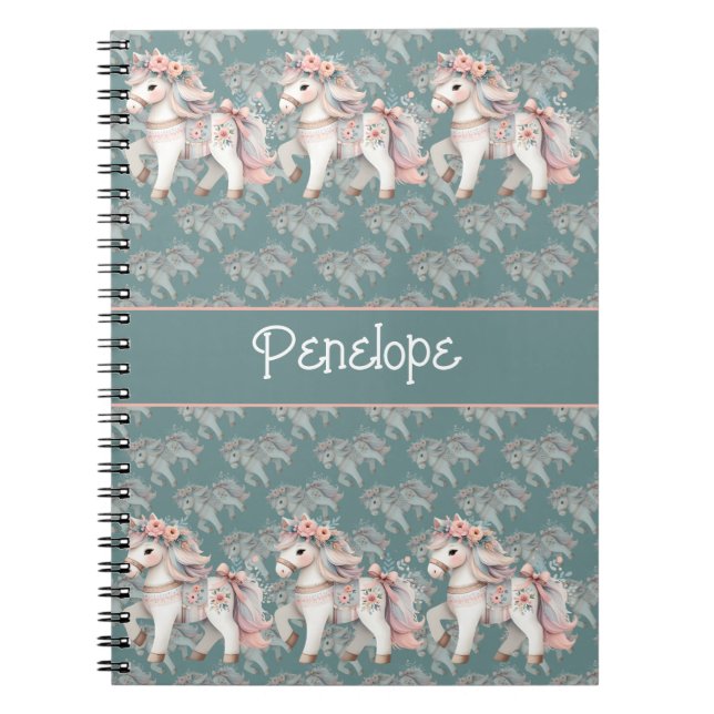Floral Pastel Horse Fantasy Illustration Notebook (Front)