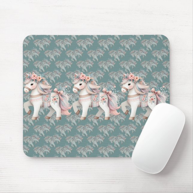Floral Pastel Horse Fantasy Illustration Planner Mouse Pad (With Mouse)